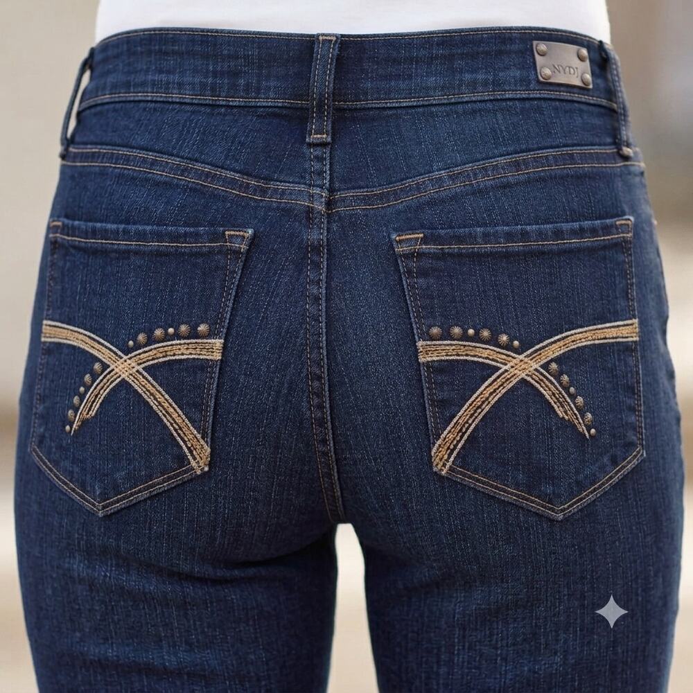 NYDJ Barbara Bootcut Jeans Sz 6 Dark Wash Studded Embroidered High Rise Stretchy